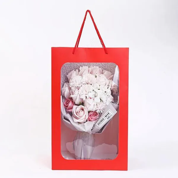 Wholesale Black Flower Paper Red Handbag With Clear PVC Window And Palm  Strap Perfect For Gift Wrapping, Flower Packing, And Exhibitions From  Cl2020017, $1.77